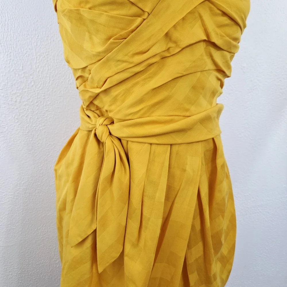 Marc Jacobs Y2K Yellow Strapless Mini Dress Bubble Hem Pleated Bow Size 8 New - Picture 3 of 8
